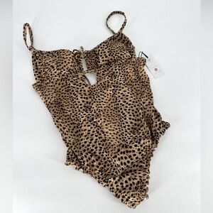 Shade & Shore Womens‎ Tunnel Keyhole Animal Print Swimsuit, Beige Size S (4-6)